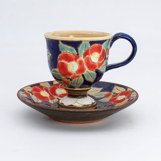 DEMIRASSE CUP AND SAUCER RED FLOWER